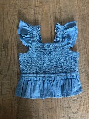Crewcuts Denim-Blue Smocked Ruffle Tank